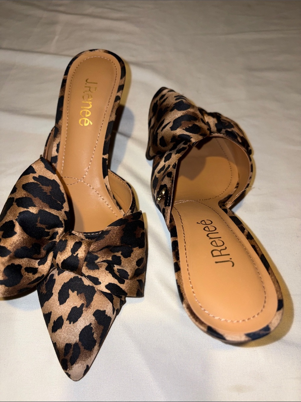 J.Renee Leopard Bow Pointed Toe Mules - Brown/Black - Picture 5 of 12